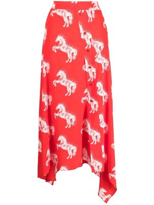 Stella McCartney graphic-print silk midi skirt - Red