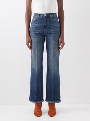 Stella Mccartney - High-rise Frayed-cuff Cropped Flare-leg Jeans - Womens - Denim