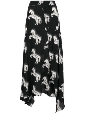 Stella McCartney horse-print silk midi skirt - Black