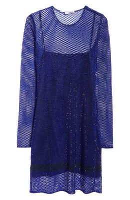 Stella McCartney Hotfix Long Sleeve Crystal Mesh Dress in Bright Blue