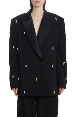 Stella McCartney Imitation Pearl Detail Stretch Wool Jacket in Black