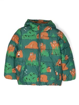 Stella McCartney Kids Bear-pattern padded jacket - Green