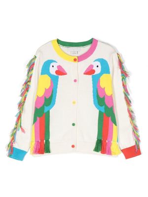 Stella McCartney Kids bird intarsia-knit tassel cardigan - White