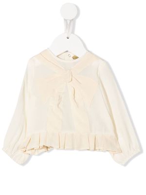 Stella McCartney Kids bow-detailed silk T-shirt - Neutrals