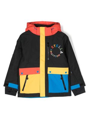 Stella McCartney Kids colour-block logo-print hooded jacket - Blue