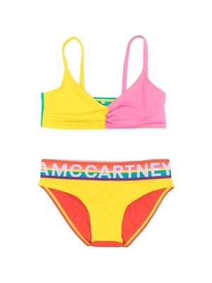 Stella McCartney Kids colour-block logo-waistband bikini - Pink