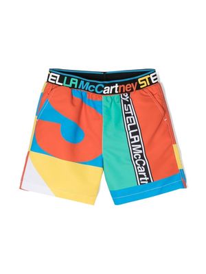 Stella McCartney Kids colour-block recycled-polyester swim shorts - Orange