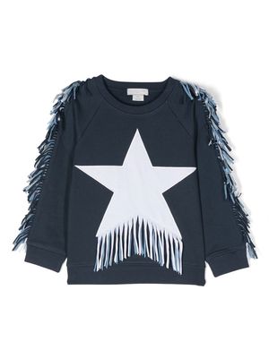 Stella McCartney Kids cotton star-print fringed sweatshirt - Blue