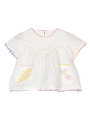 Stella McCartney Kids embroidered chambray flared blouse - White