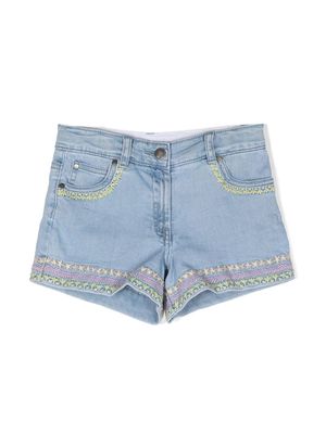 Stella McCartney Kids embroidered-detail denim shorts - Blue