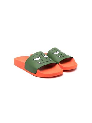 Stella McCartney Kids face-print opent-toe slides - Orange