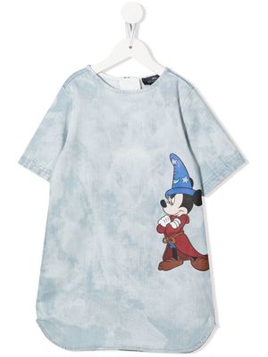 Stella McCartney Kids Fantasia Mickey bleached-effect denim dress - Blue