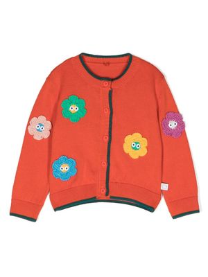 Stella McCartney Kids floral-appliqué organic cotton knitted cardigan - Orange