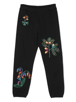 Stella McCartney Kids floral-embroidered cotton track pants - Black