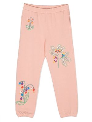Stella McCartney Kids floral-embroidered cotton track pants - Pink