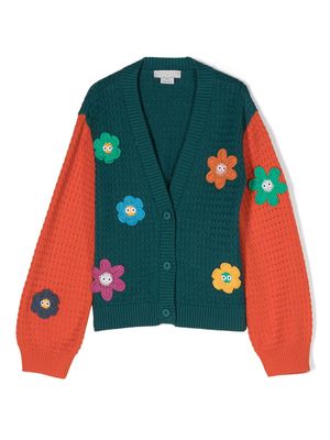 Stella McCartney Kids floral-embroidered crochet-knit cardigan - Green