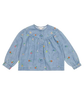 Stella McCartney Kids Floral embroidered denim blouse