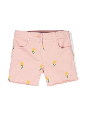 Stella McCartney Kids floral-embroidered denim shorts - Pink