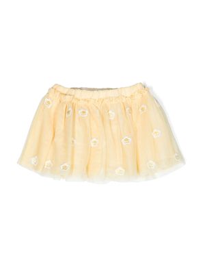 Stella McCartney Kids floral-embroidered tulle miniskirt - Yellow