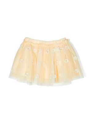 Stella McCartney Kids floral-embroidered tulle-overlay skirt - Yellow