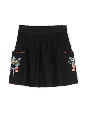Stella McCartney Kids floral-embroidery cotton skirt - Black