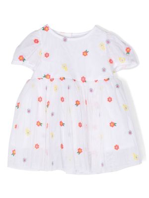 Stella McCartney Kids floral-embroidery ruffled dress - White