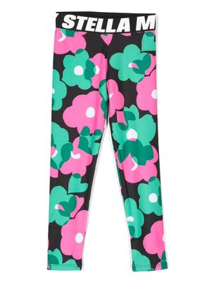 Stella McCartney Kids floral-print logo-waistband leggings - Green