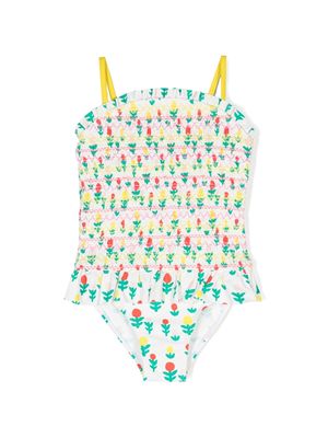 Stella McCartney Kids floral-print smocked swimsuit - White