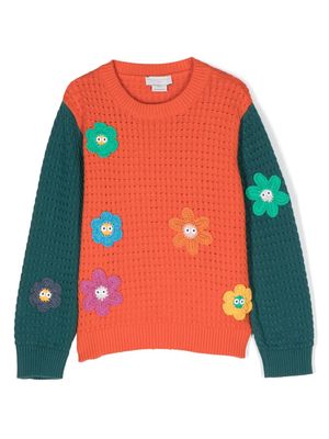 Stella McCartney Kids flower-embroidered colour-block jumper - Orange