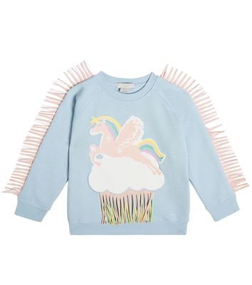 Stella McCartney Kids Fringed printed cotton sweatshirt