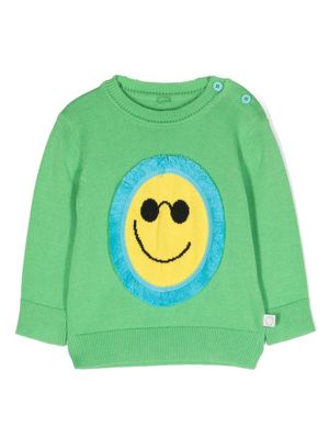 Stella McCartney Kids fringed sunshine-appliqué jumper - Green