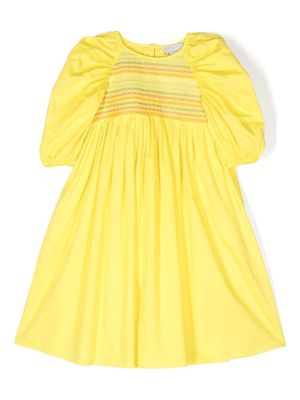 Stella McCartney Kids gathered-detail puff-sleeves dress - Yellow