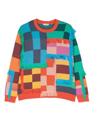 Stella McCartney Kids geometric-print frayed-trim sweatshirt - Green