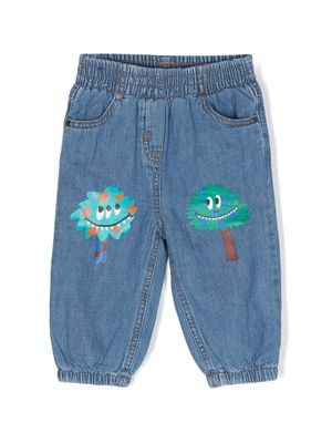 Stella McCartney Kids graphic-print cotton jeans - Blue