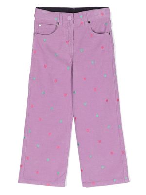Stella McCartney Kids heart-embroidery corduroy trousers - Purple