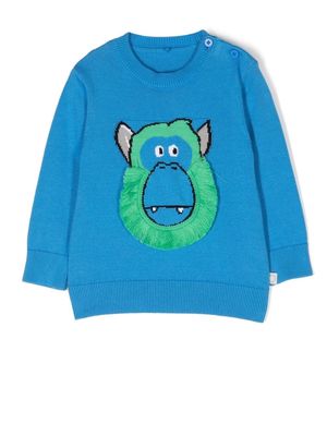 Stella McCartney Kids intarsia-knit fringed-detail jumper - Blue