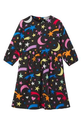 Stella McCartney Kids Kids' Shooting Star Print Long Sleeve Cotton Dress in Black