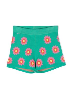 Stella McCartney Kids knitted floral-print shorts - Green