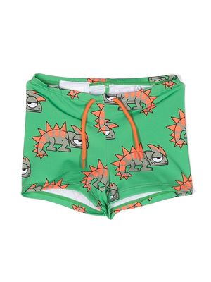 Stella McCartney Kids lizard-print drawstring swim shorts - Green