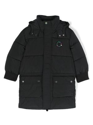 Stella McCartney Kids logo-patch padded hooded coat - Black