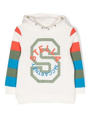 Stella McCartney Kids logo-print stripe-sleeve hoodie - White