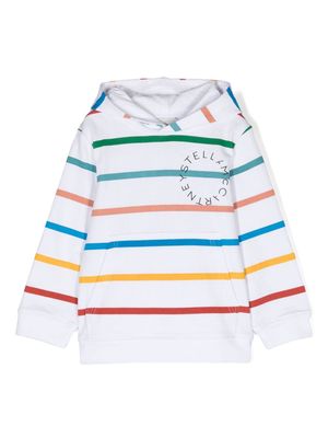 Stella McCartney Kids logo-print striped hoodie - White