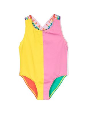Stella McCartney Kids logo-strap colour-block swimsuit - Pink