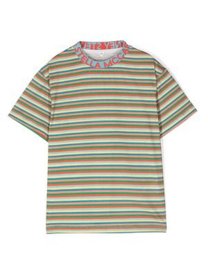 Stella McCartney Kids logo-tape striped T-shirt - Multicolour