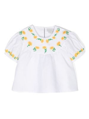 Stella McCartney Kids motif-embroidered ruched blouse - White