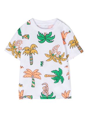 Stella McCartney Kids palm tree-print short-sleeved T-shirt - White