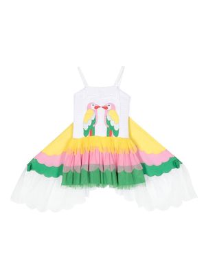 Stella McCartney Kids Parrots tulle dress with wings - White