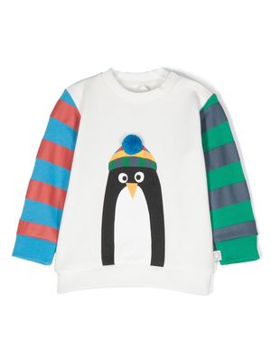Stella McCartney Kids Penguin-print striped cotton sweatshirt - White
