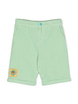 Stella McCartney Kids pinstriped logo-appliqué shorts - Green