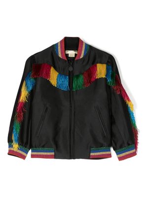 Stella McCartney Kids Rainbow fringed bomber jacket - Black